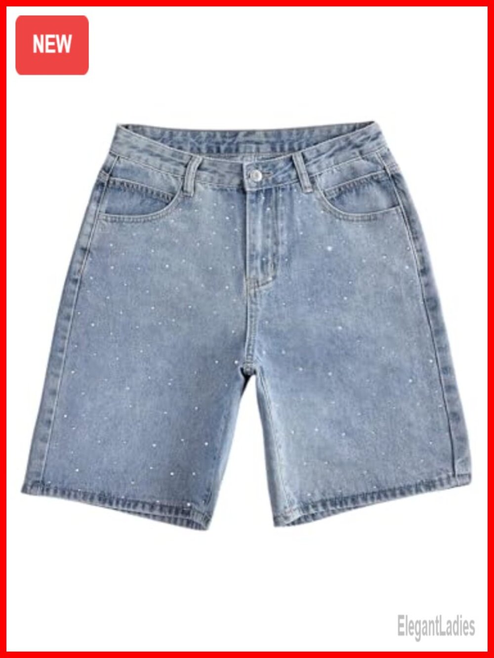 WDIRARA Rhinestone Denim Bermuda Shorts Low Rise Y2K Sparkly Jean Shorts